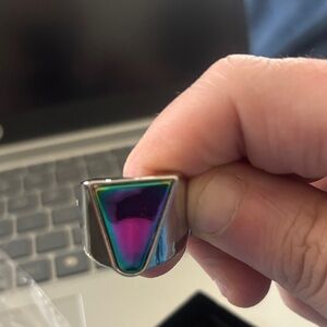 Paparazzi Silver Ring with Iridescent Triangle